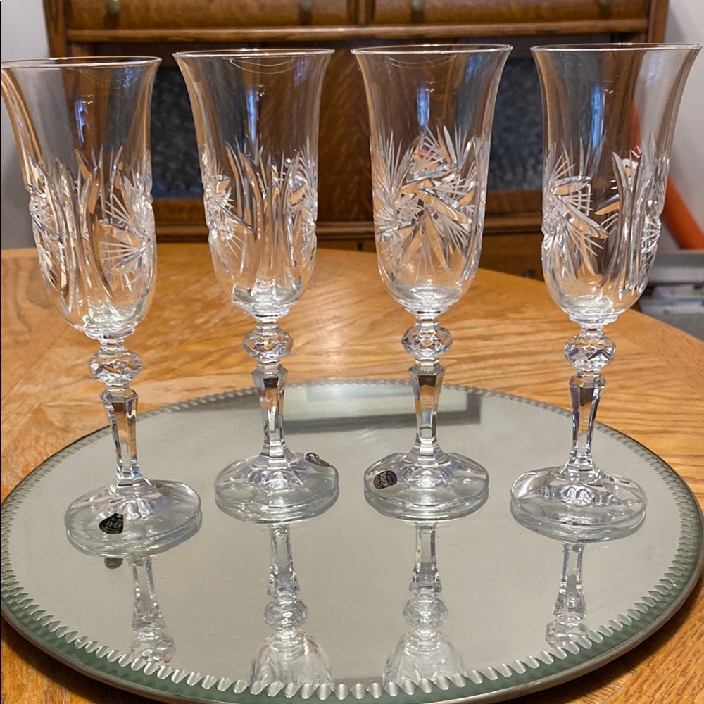 Bohemian Crystal Champagne Flutes Set